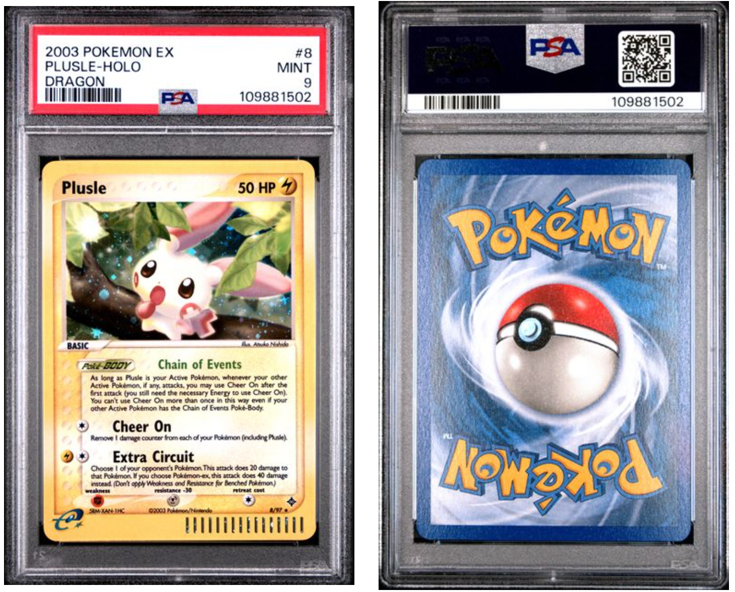 2003 POKEMON EX DRAGON #8 PLUSLE-HOLO DRAGON PSA MINT 9