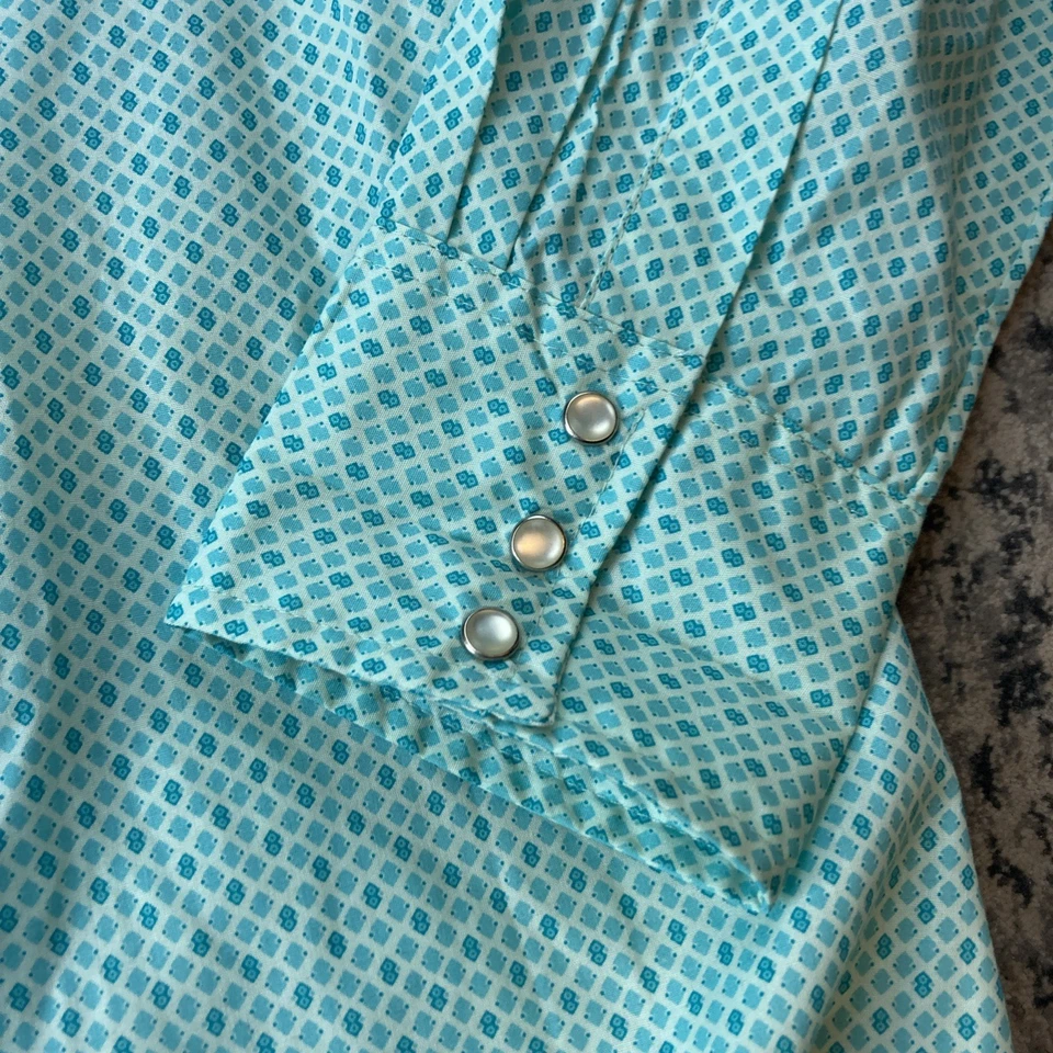 Camisas Wrangler Wrancher para hombre XL diamante estampado geométrico perla camisa a presión L/S Foto 3 de 4