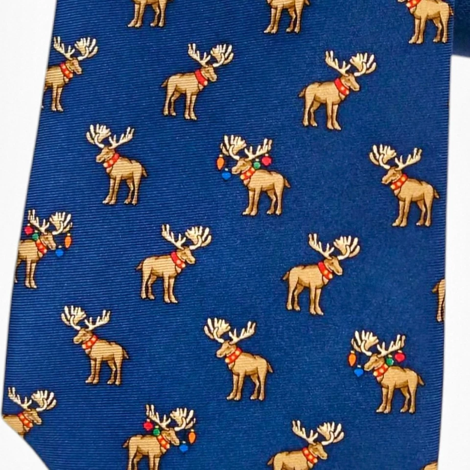 Corbata clásica TOMMY HILFIGER de seda para hombre NAVIDAD con estampado de alce azul 3,25 Foto 2 de 4