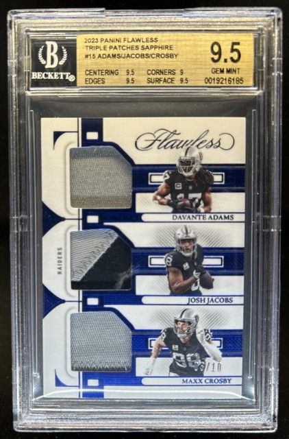2023 Flawless Davante Adams Josh Jacobs Maxx Crosby Patch Sapphire #/10 BGS 9.5
