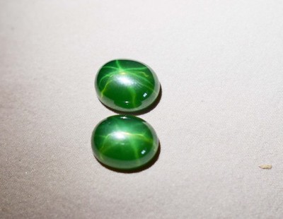 22CT 6 Rays Star Sapphire Oval cut Natural Star Green sapphire Gemstone Pair