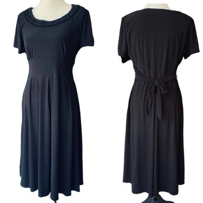 Cato Women s Fit & Flare Basket Weave Neckline Back Waist Tie Black Dress