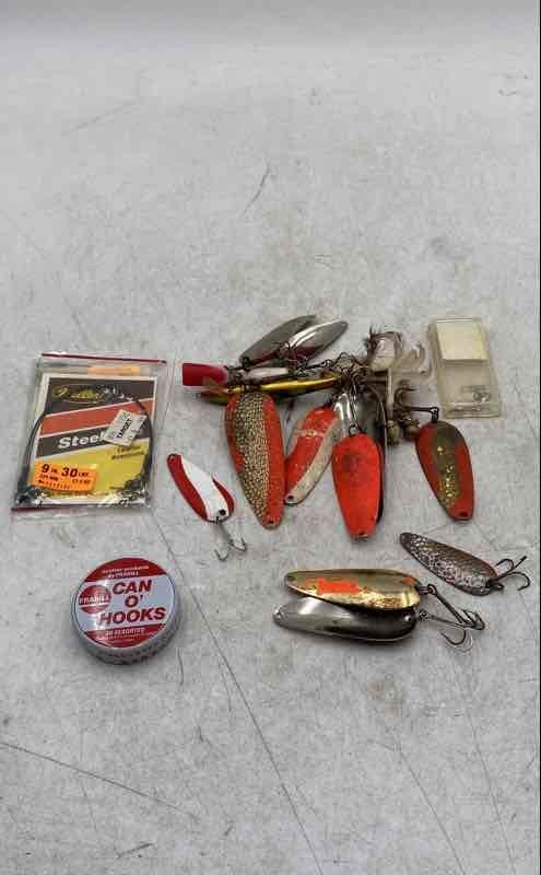 Frabill Multicolor Can O Hooks Keller Steel Leader Fishing Lures Mixed Lot
