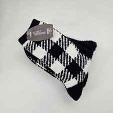 Womens 2 Pair Secret Treasures Fuzzy Crew Socks Black White Checker Size 4-10