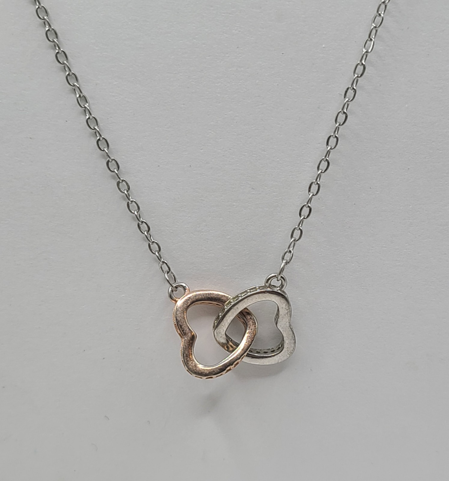 Sterling Silver 2 Tone Interlocking Double Heart … - image 1