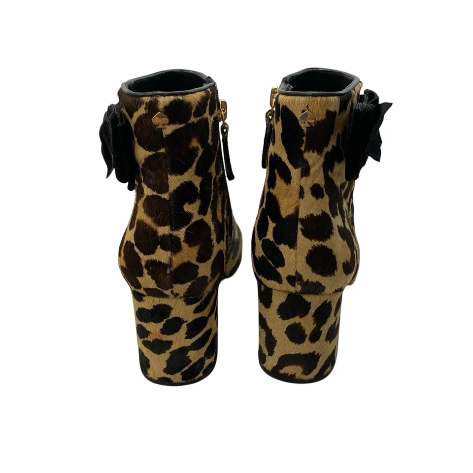Botas de tacón Kate Spade Holly pelo de becerro estampado de leopardo botines 8,5 lazo de terciopelo Foto 4 de 4