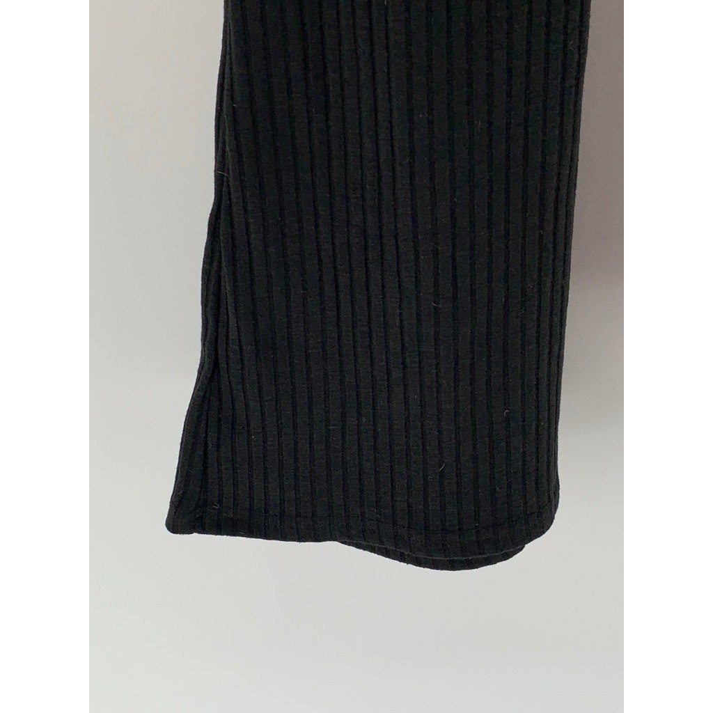 EDIKTED Women's Black Ribbed Wide-Leg Pull-On Pants SZ image 8