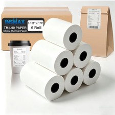 Thermal Receipt Paper Rolls 80mm 3 1/8 x 170 Ft 6 Pack Sticky Liner Free