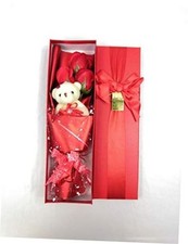 Flower Bouquet 3 Scented Soap Roses Gift Box with Cute Teddy Bear Birthday Red