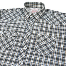 VTG H Bar C Camp Shirt Men's 17 XL Plaid Pearl Snap Western Cowboy 60s 70s Rodeo