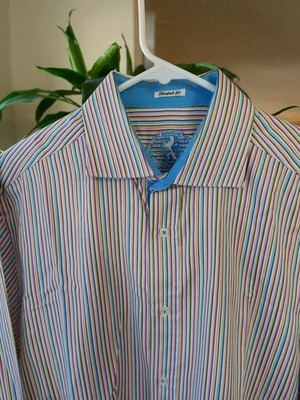 Two Bugatchi Men s Button Down Shirts | Stripe & Plaid | Long Sleeve | L