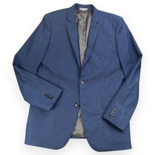 Express Photographer Fitted Mens 42L Blue Micro Geometric Cotton Blazer