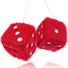 Red Fuzzy Dice for Car Rear View Mirror, Pair of 2.75" Plush Dice Retro Hanging