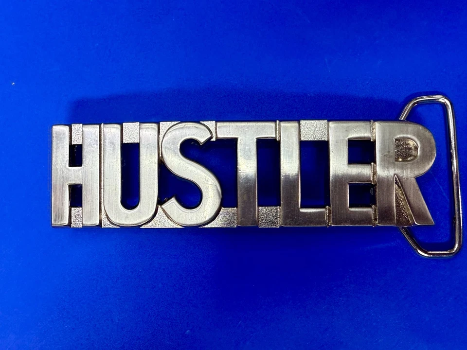 Hebilla de cinturón HUSTLER bloque letra declaración declaración recorte color plata Foto 3 de 4