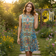 Tiana Swing Dress 10 Sleeveless Flowy Paisley 60s70s Dopamine Psychedelic Travel