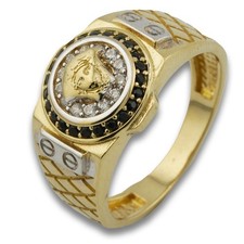 Onyx Medusa Gold Ring 585 14 Kt Gelbgold Wei&szlig;gold Goldring Edelstein Wert 1300,-