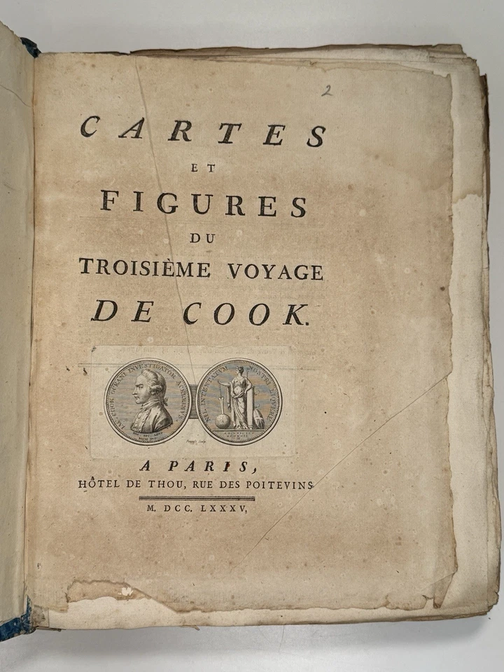 Captain Cook's Third Voyage 1785 with Atlas IN ORIGINAL BLUE BOARDS; VERY RARE - Image 2 of 4