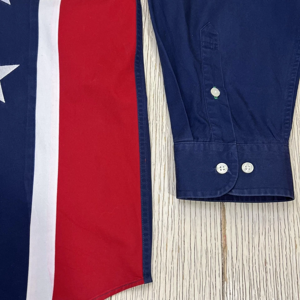 Vintage Tommy Hilfiger Shirt Mens XL Red Navy Colorblock Flag Button Down 90s - Image 4 of 4