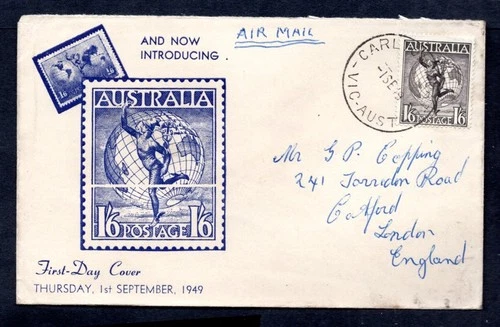 Australia - 1949 1s6d Hermes Globe Illustrated First Day Cover