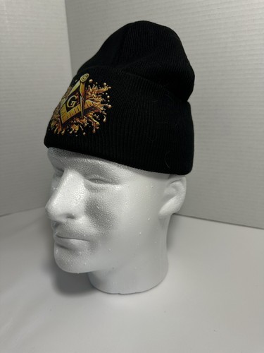 Masonic Square And Compass Stocking Hat Knit Cap Black Adult Size Freemason New! - Picture 5 of 6