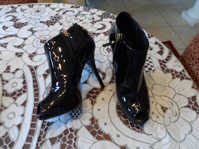 Louis Vuitton Black Patent Leather Peep Toe Ankle Boots Size 36.5B