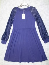 Femfady Women's Size L Navy Blue Lace Dress Long Sleeve
