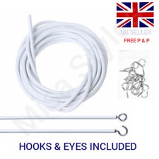 NET CURTAIN WIRE VOILE WINDOW CABLE CORD WITH EASY FIT HOOKS AND EYES FIXINGS