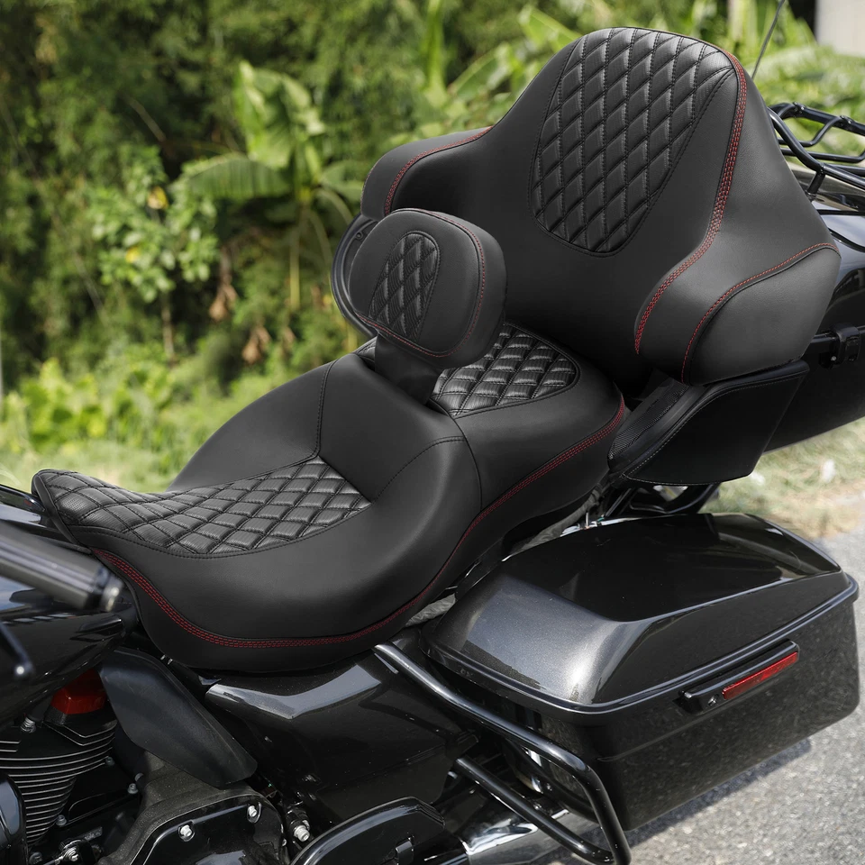 Assento e encosto pretos para motorista e passageiro adequados para Harley Touring Road Glide 14-23 - Imagem 3 de 4