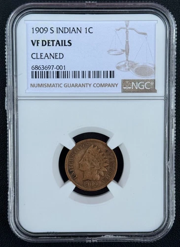 1909 S Indian Head 1 Cent, Penny  NGC Very Fine, Low Mintage Key Date Coin