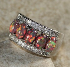 SILVER Elegant Orange Fire Opal 5 Stone Ring WR41101
