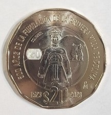 Moneda  20 Pesos 500 A�os Aniv. De Villa de Colima, Mexico Con Errores M�ltiples