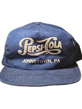Vintage Pepsi Cola Johnstown PA Single Dot Trucker Hat Cap Blue USA Made Snap