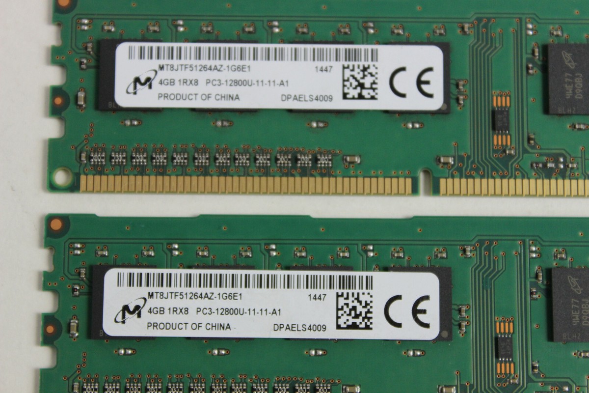 MICRON MT8JTF51264AZ-1G6E1 4GB DIMM MEMORY 1RX8 PC3-12800U QTY 2