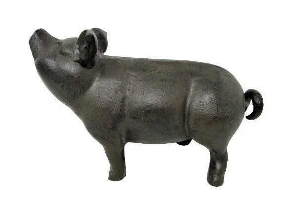 Estatua pisapapeles de cerdo cerdo cerdo de hierro fundido macizo grande grande de 10" de largo Foto 2 de 4