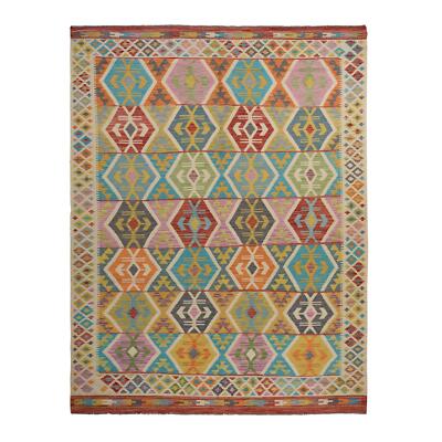 8'4''x10'10'' Bone White Afghan Kilim Pure Wool Flat Weave Hand Woven Rug R78346