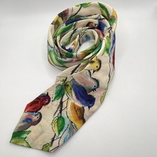 RARE 1940s BIRDS Novelty Print Tie Silk 30s Vintage Skinny Necktie Hand Painted