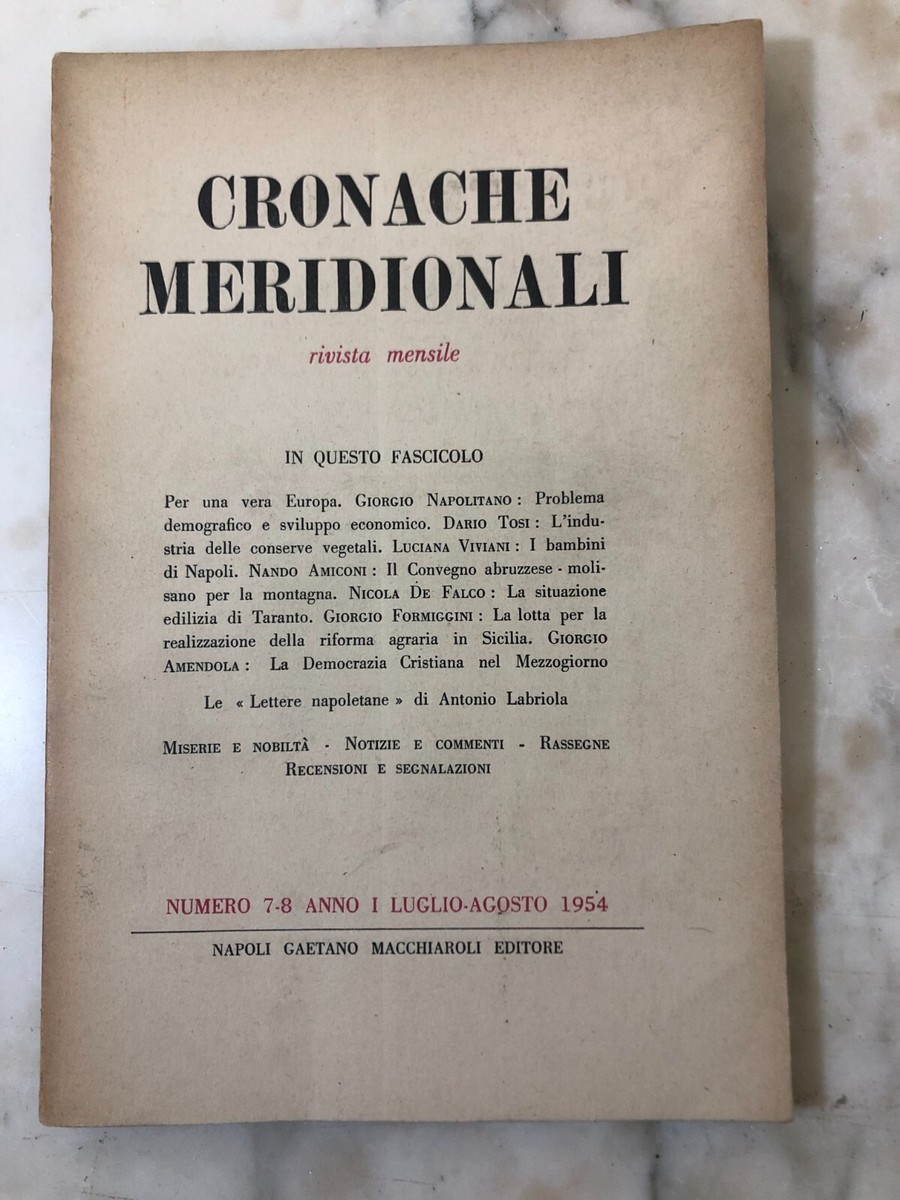 Rivista Cronache meridionali Articolo Giorgio Napolitano 1954