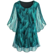 Women  s 3/4 Length Sleeve Tops Casual Chiffon Blouses Flowy Summer Tunic Tops