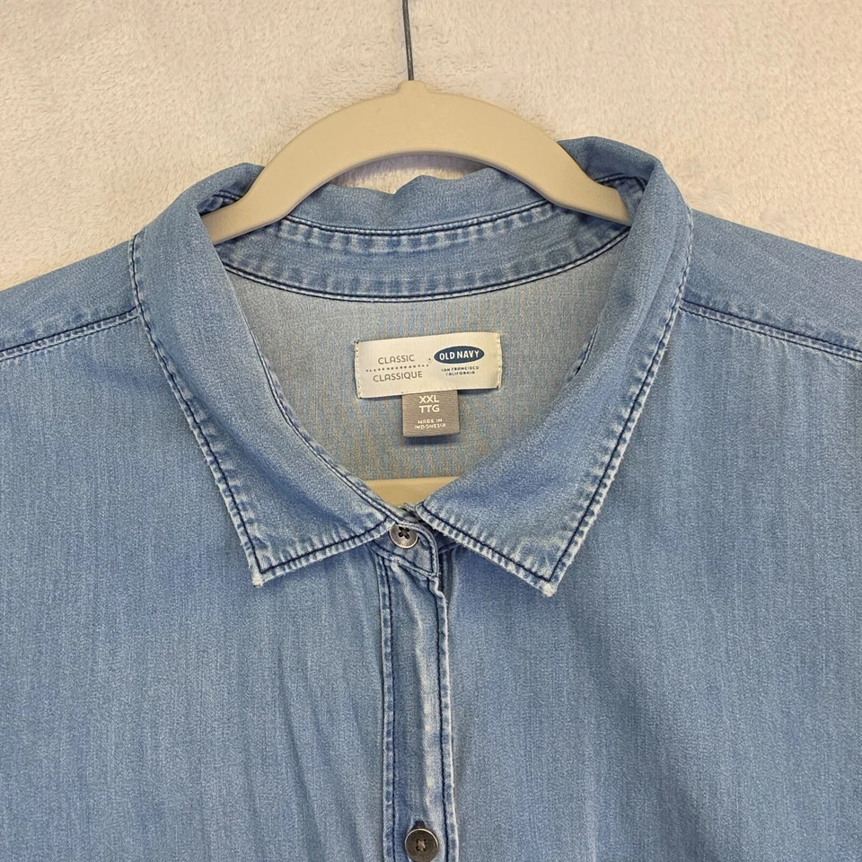 Old Navy Top Women Plus 2XL Blue Button Up Chambray Denim Distressed Y2K Grunge - Image 4 of 4