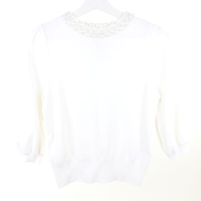 H&M jumper knit beaded 3/4 sleeve white size S 36