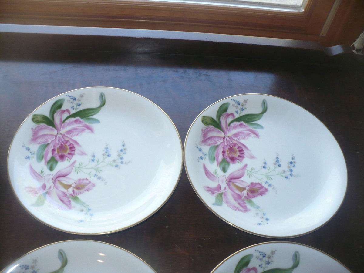 VINTAGE NORITAKE DOLORES 5211 PINK ORCHIDS GOLD TRIM SALAD PLATES