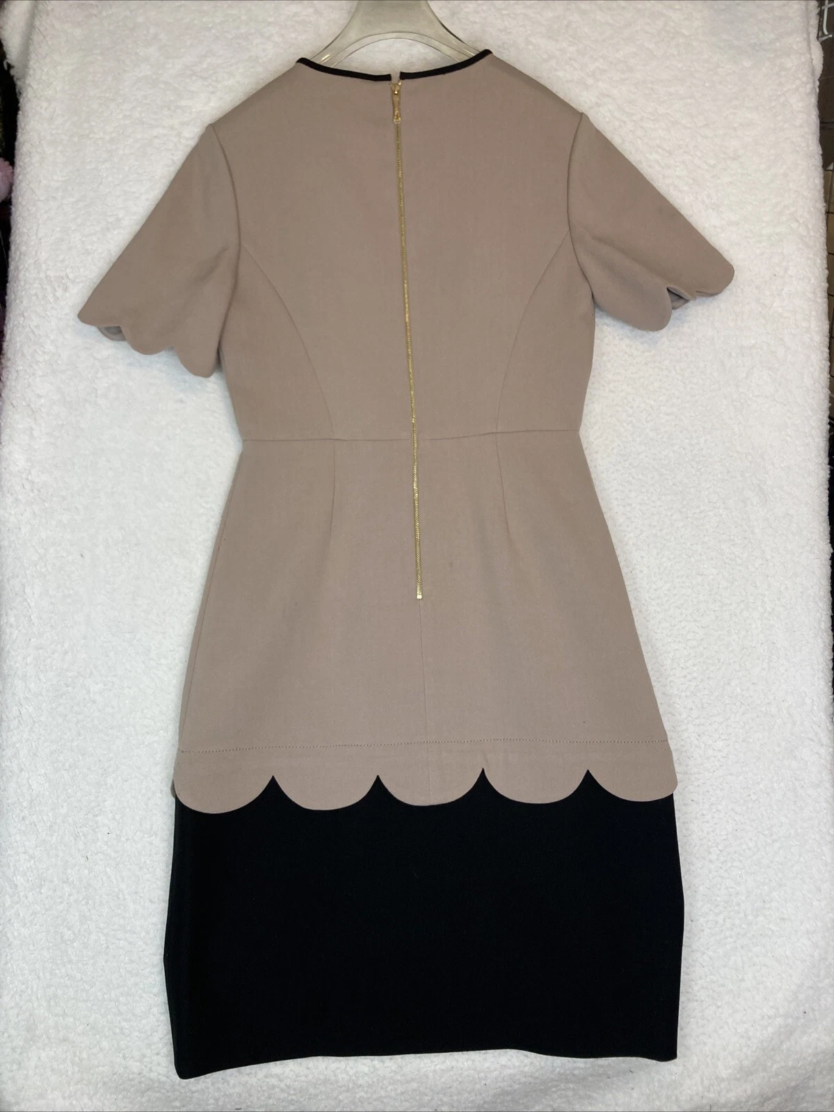 Abito midi donna Kate Spade taglia 6 spugna crepe smerlato marrone nero gonna orlo