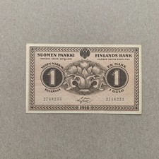 Finland 1 Markka 1916 Banknote WW2 WWII Era Finnish Currency Paper Money Vintage