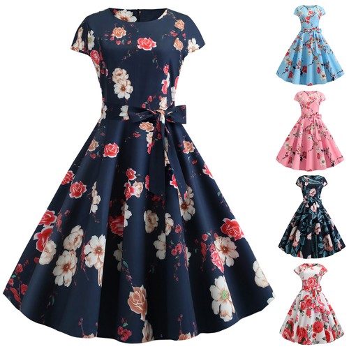 Women Vintage Ladies Dress Party Swing Skater Retro 50s 60s Floral Prom Dresses - Picture 1 of 39