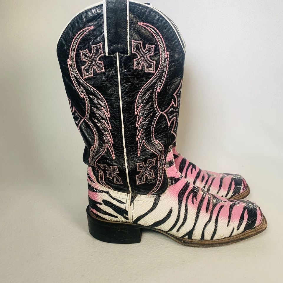 Botas de Vaquera Nocona Marrón Tigre Rayas Cuero Raya Mujer 8.5 B Foto 2 de 4