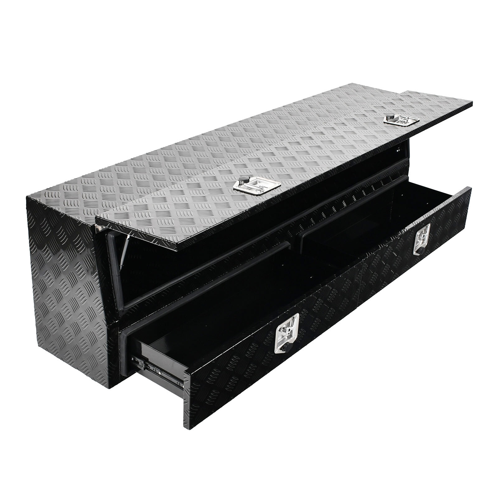 72 Inch Aluminum Contractor Truck Tool Box w/ 2 Lower Drawers Storage Toolbox