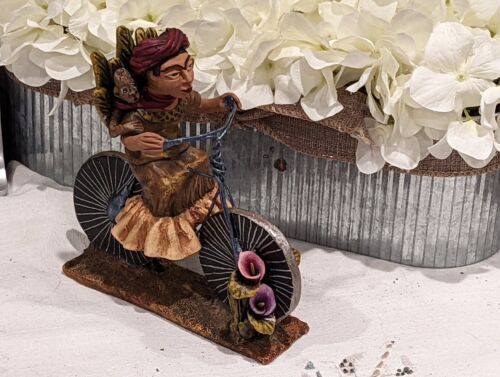 Oaxacan Verkäuferin Frau auf Fahrrad, mexikanische Volkskunst aus Oaxaca, Tonfigur - Bild 2 von 10