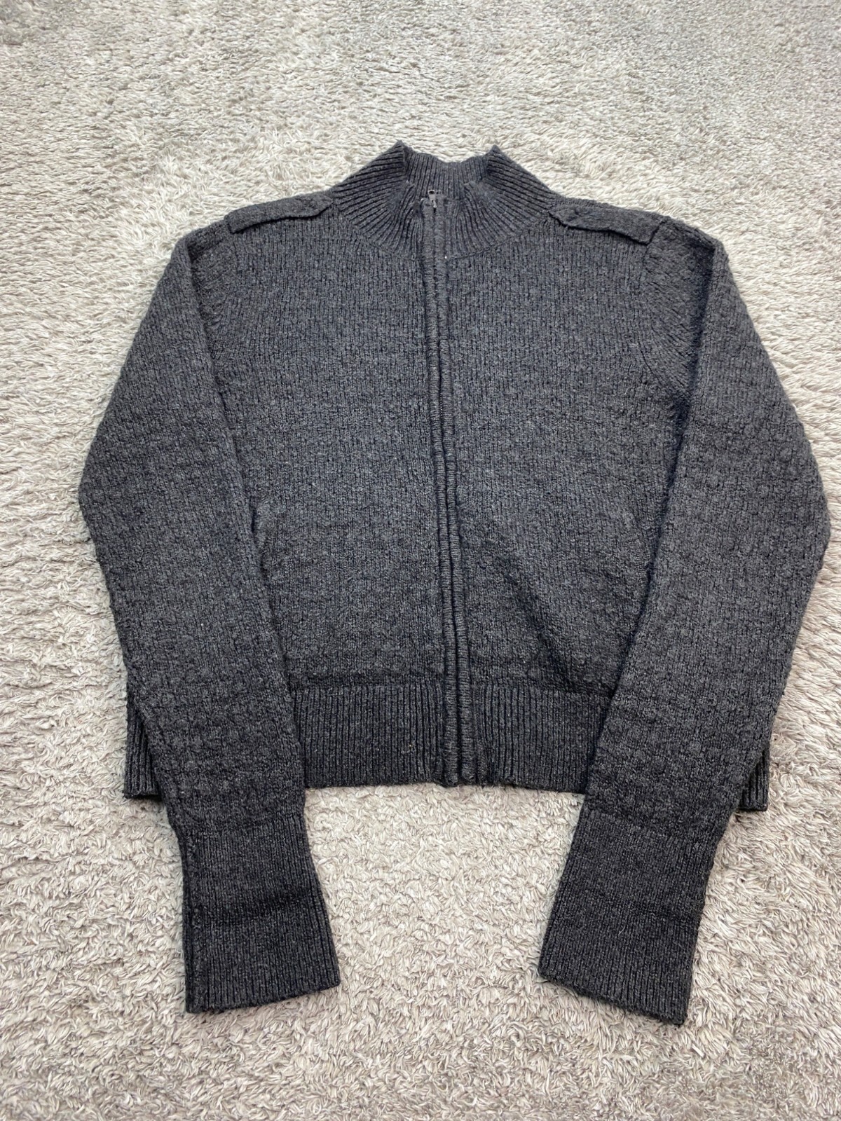 Black Waffle Knit Wool Crop Zip Cardigan for Women XL - Banana Republic