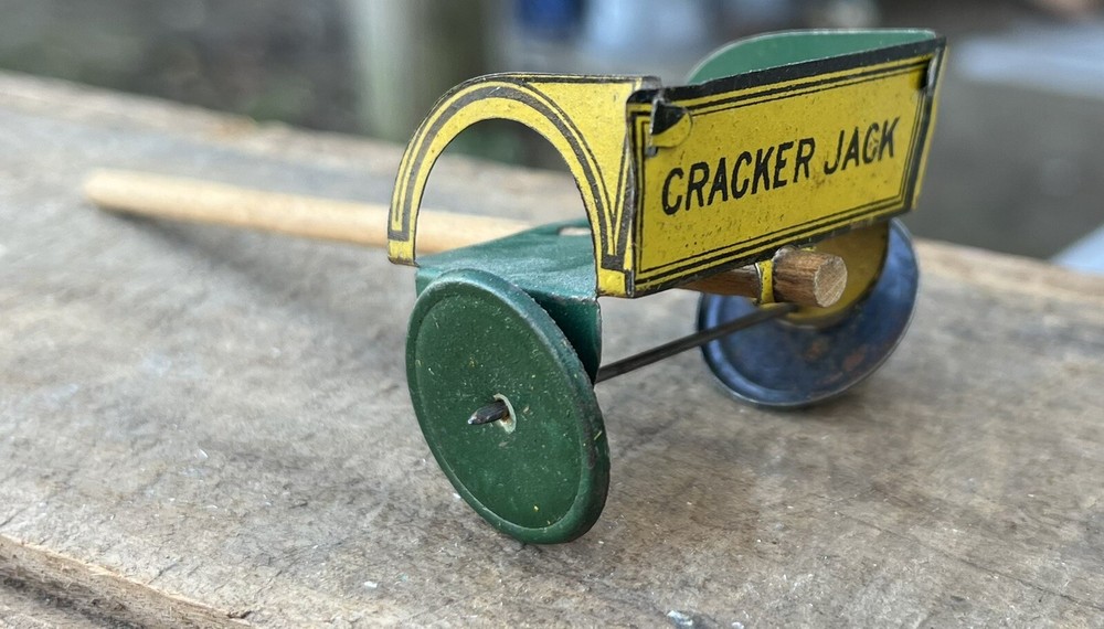 Small Antique Tin Cracker Jack Wagon Premium Toy