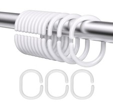 24 PCS Shower Curtain Rings,Plastic Shower Curtain Hooks,C-Shaped Rings White